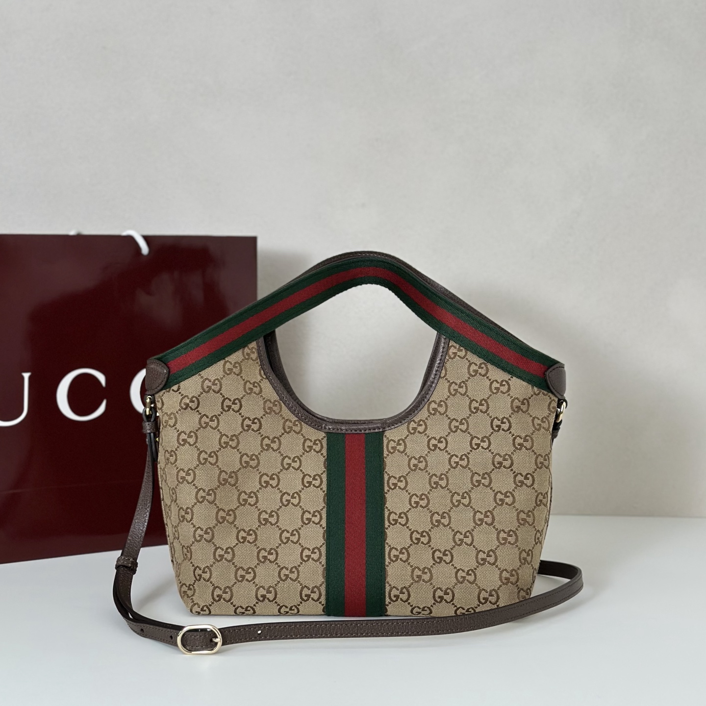 Gv*c*i Giglio Small Tote Bag In Beige And Brown GG Canvas-25*20*15CM
