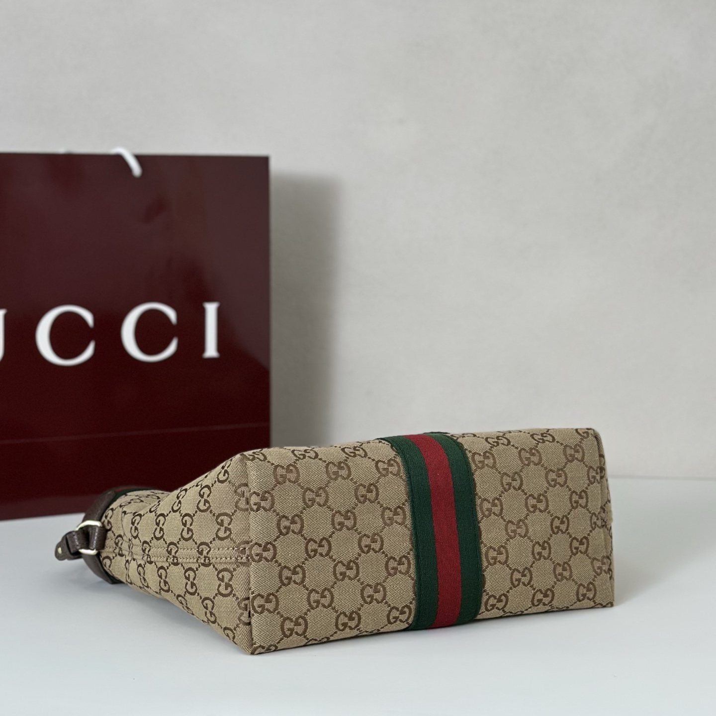 Gv*c*i Giglio Small Tote Bag In Beige And Brown GG Canvas-25*20*15CM