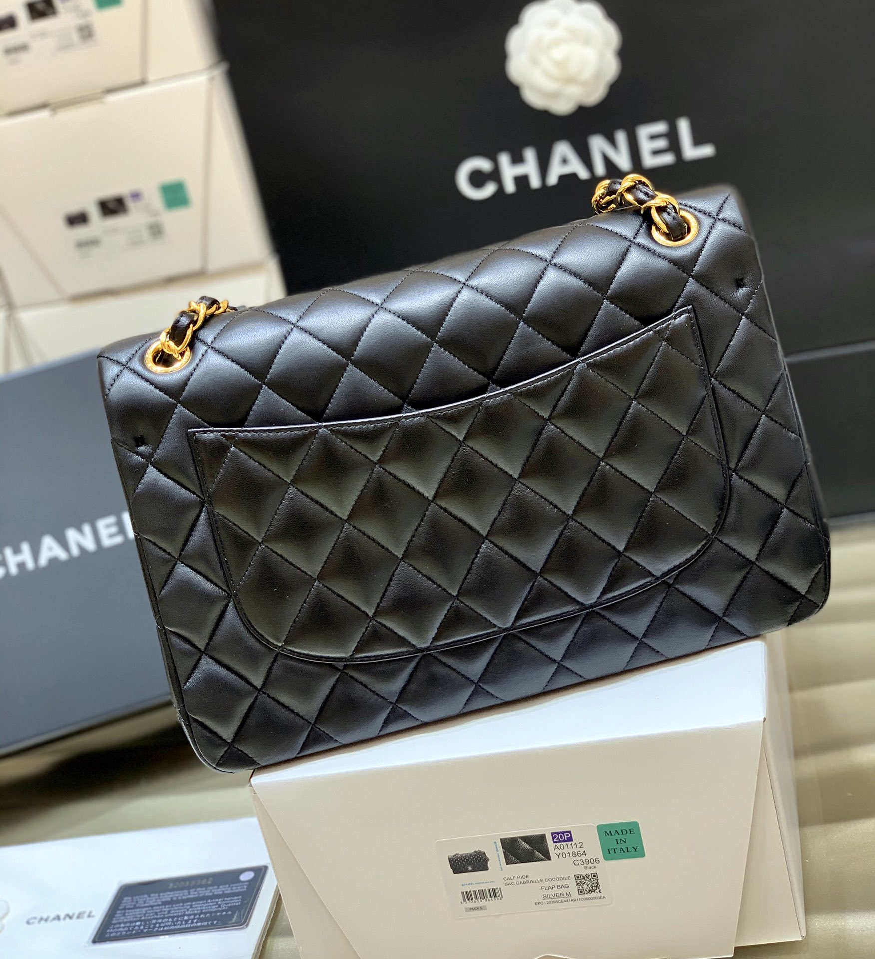 Ch@nel Flap Bag-Lambskin-Gold-30CM