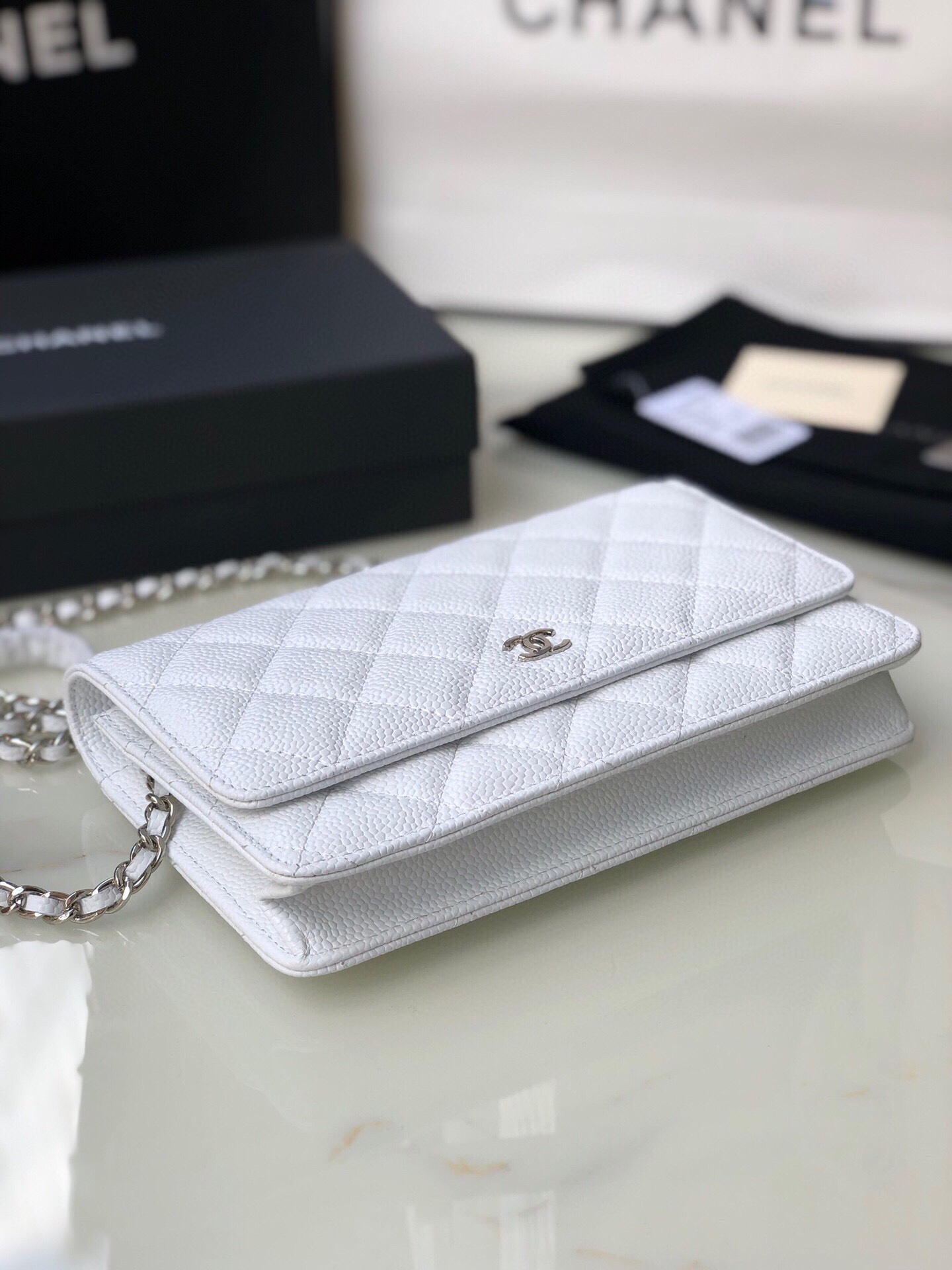Ch@nel Wallet On Chain-Silver Hardware-19*12*3.5CM