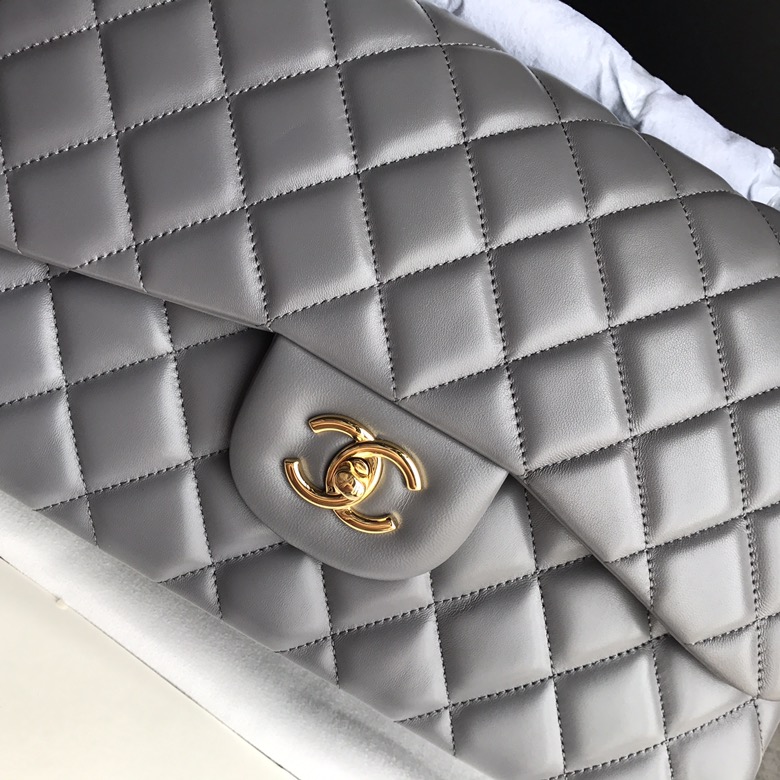 Ch@nel Flap Bag-Lambskin-Gold-30CM