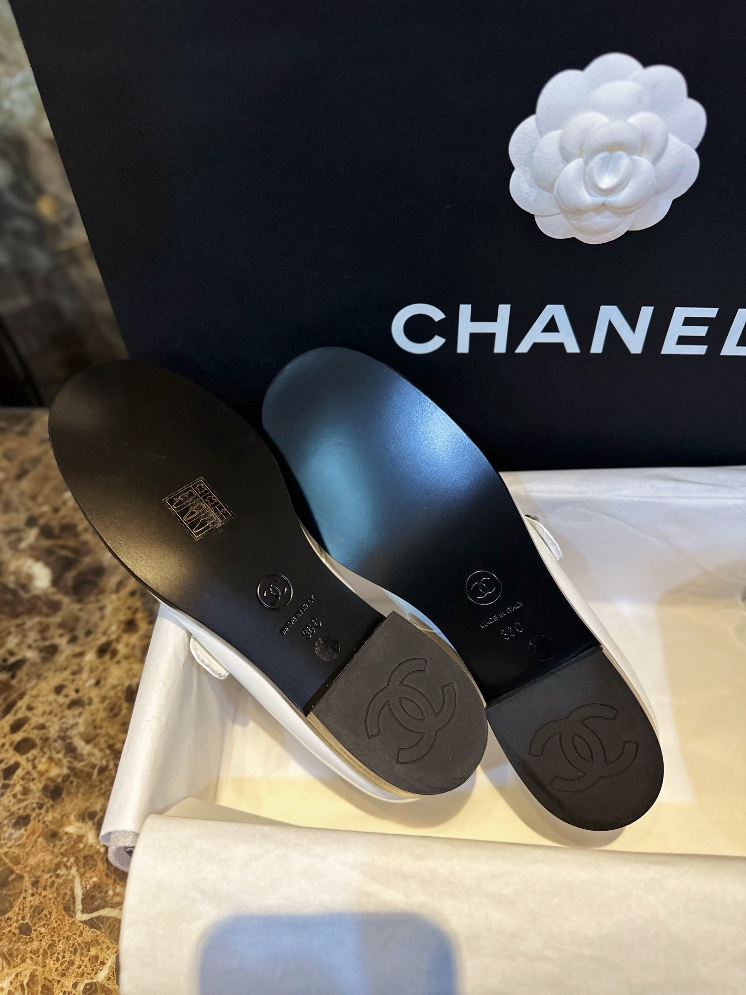 Chan*el Patent Calfskin Mary Janes Flats