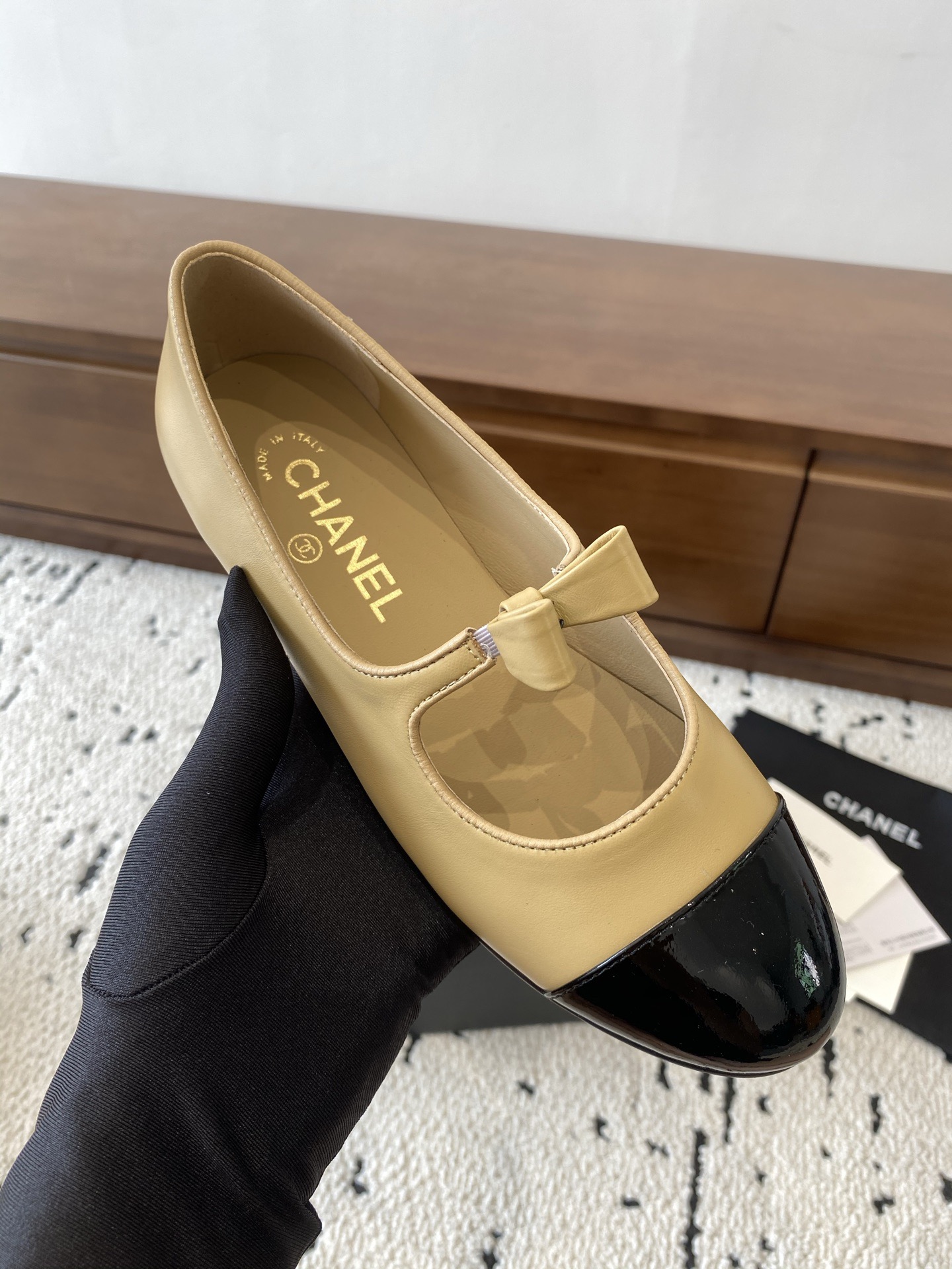 Chan*el Patent Calfskin Mary Janes Flats