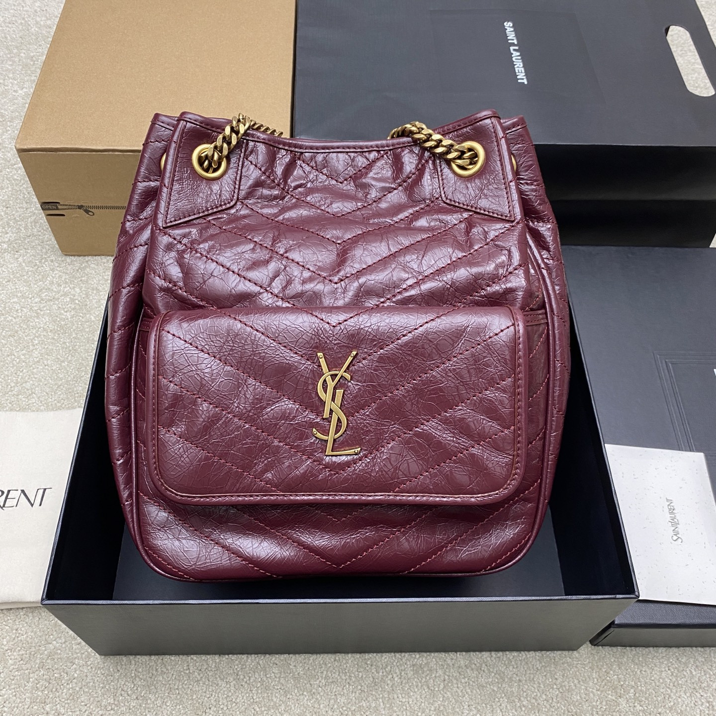 Y51 NIKI Multipocket Shoppipng In Vintage Leather -25x30x8-12CM