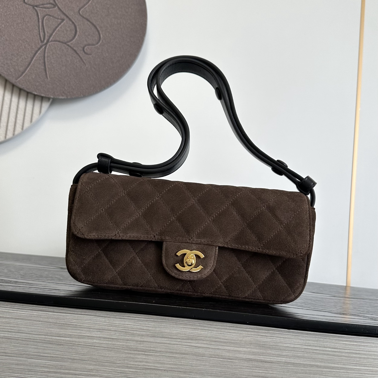 Ch@nel Suede Flap Shoulder Bag-10X25X5CM
