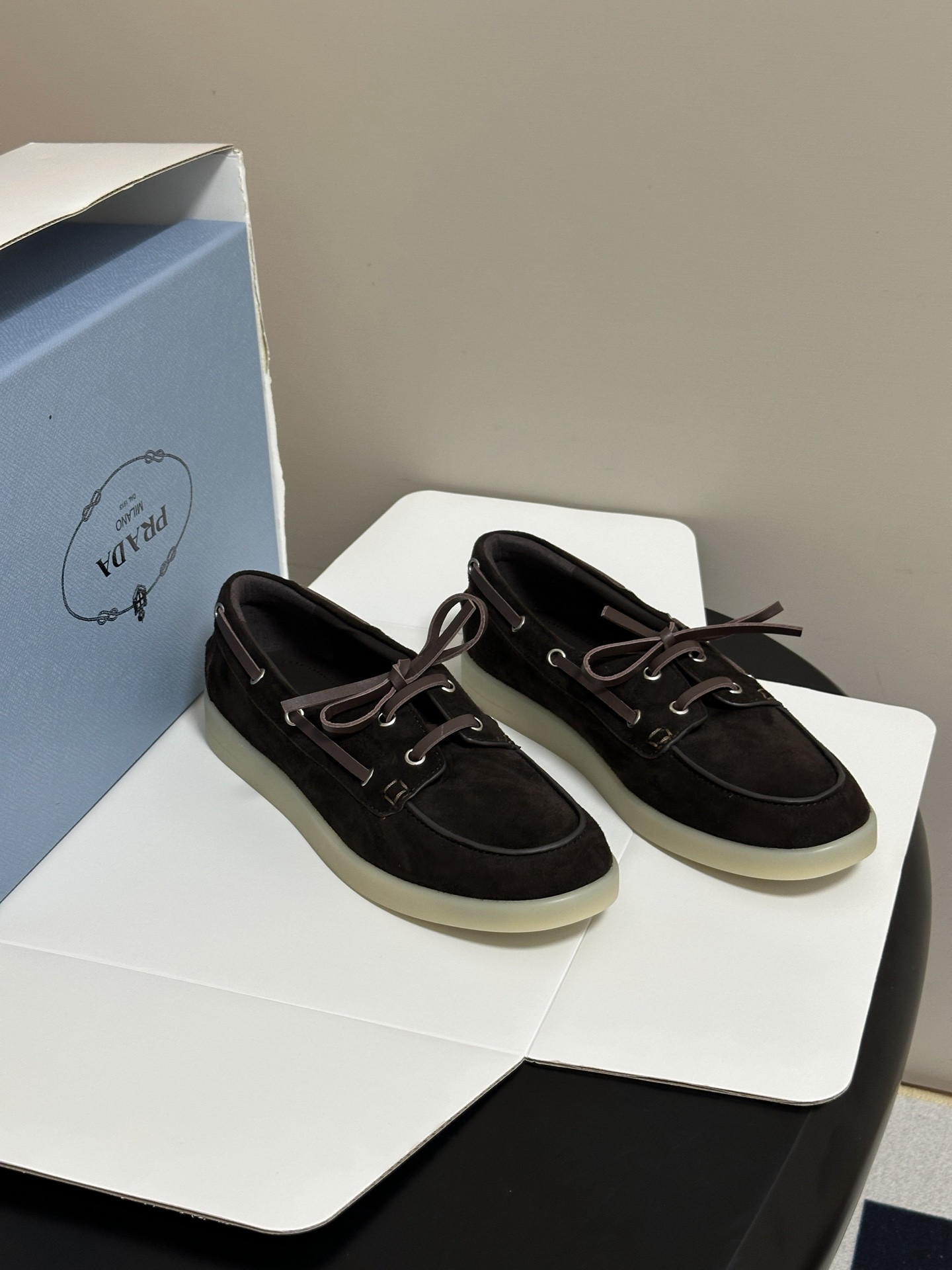 Pra*da 2026ss Suede Boat Shoes