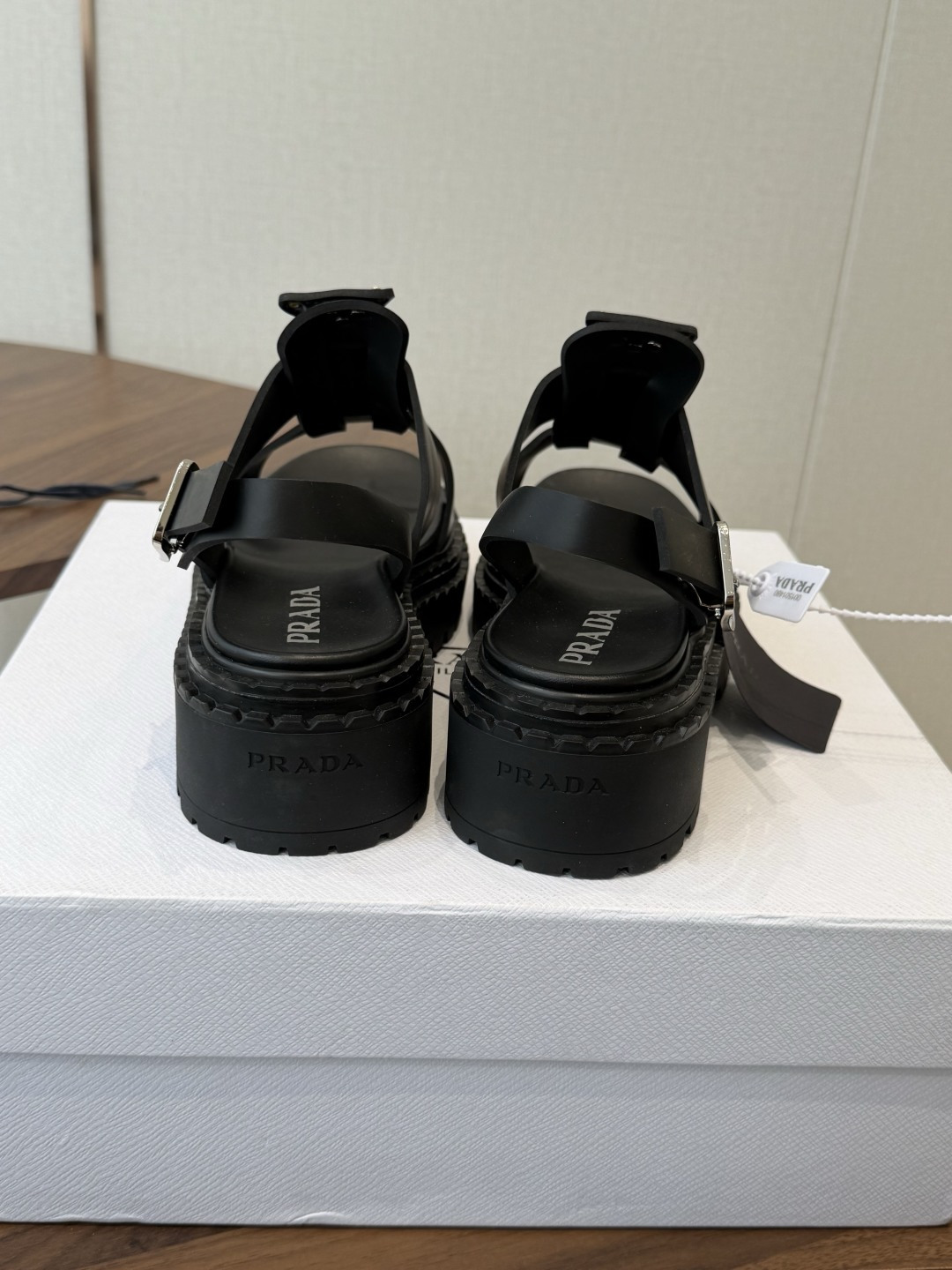 Pra*a Black Leather Sandals-5.5CM