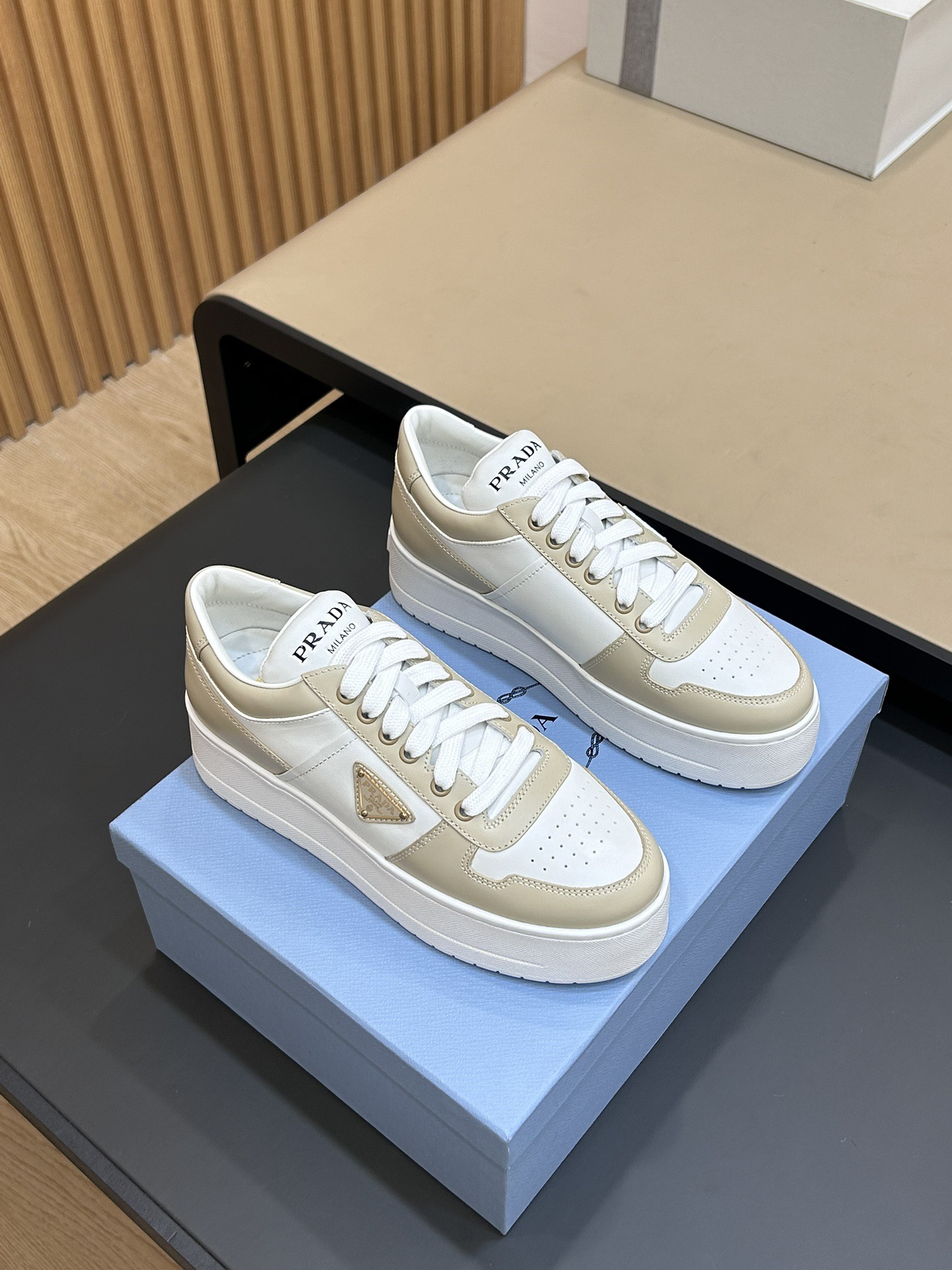 Pra*da Downtown Bold Leather Sneakers (Women)