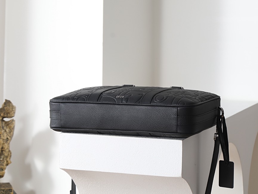 Di*or Zipped Briefcase BlackGravity Leather-37 x 28 x 6CM