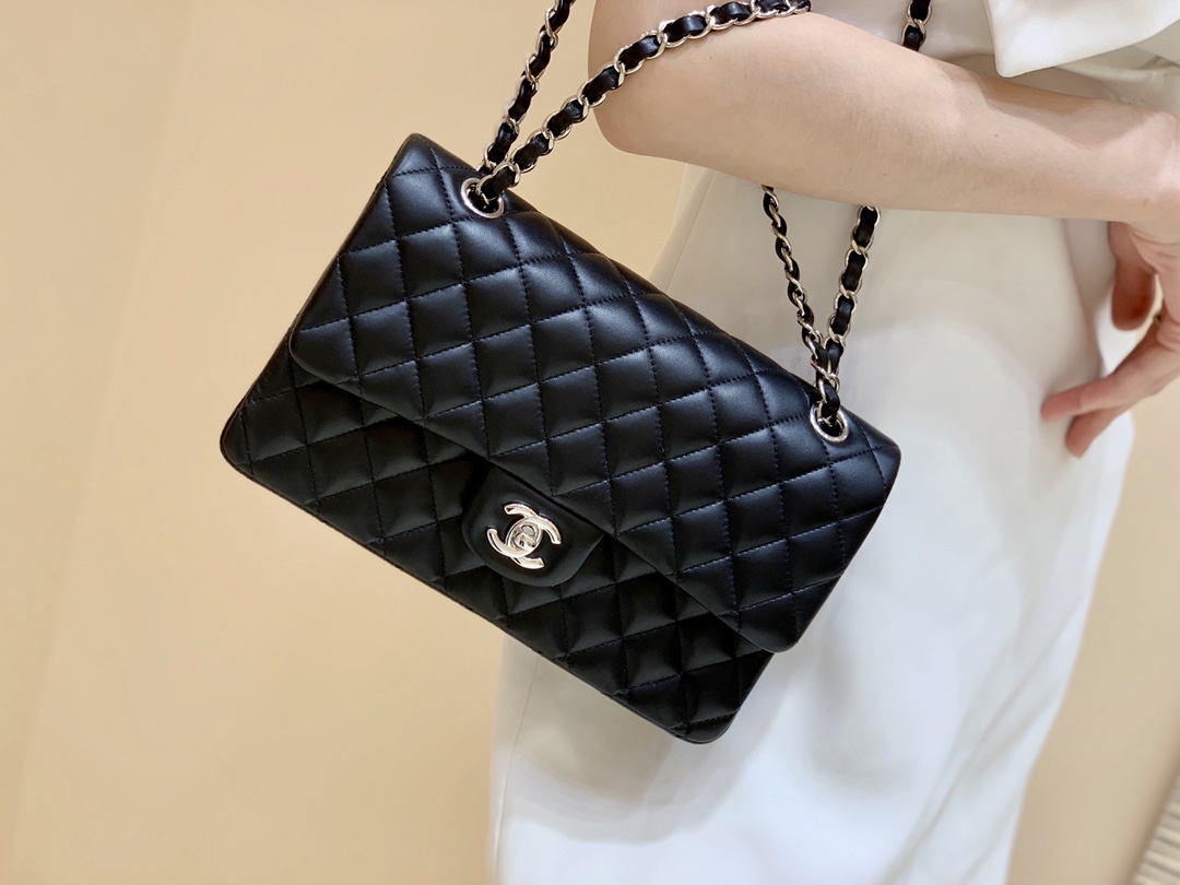 Ch@nel Flap Bag-Lambskin Leather-Silver Hardware-25CM