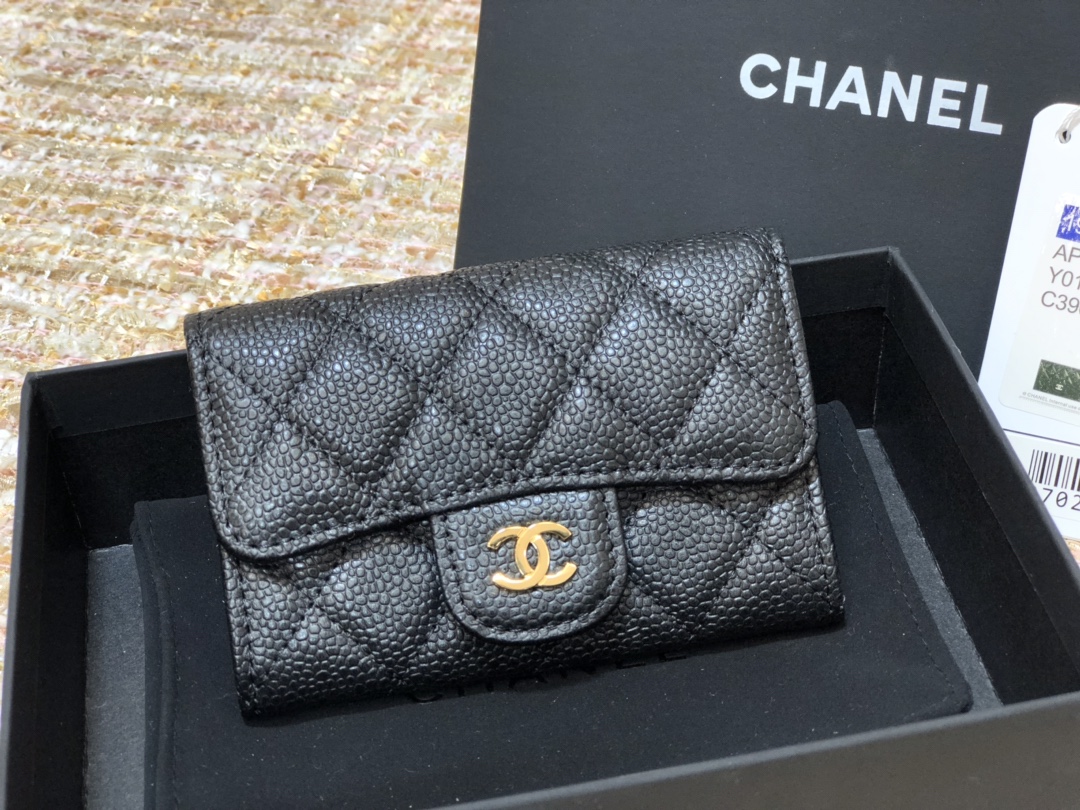 Ch@nel Wallet-Gold Harware-Caviar-11*10CM