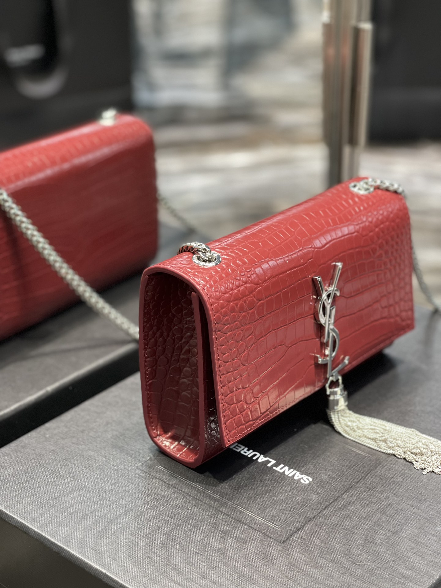 Y*L kate medium with tassle in crocodile leather-20x13.5x5.5ccm