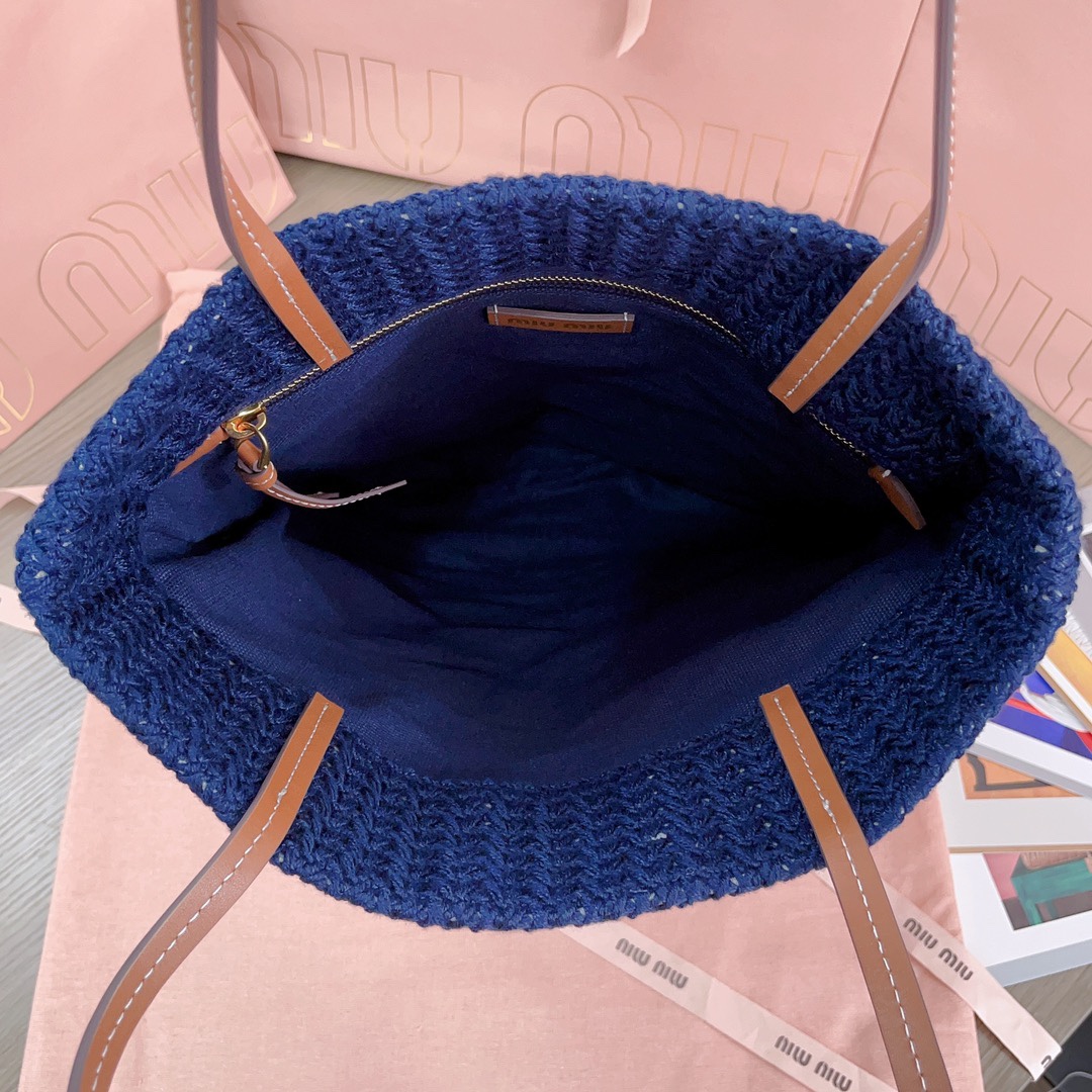 M*um*u striped crochet tote bag-30x38cm