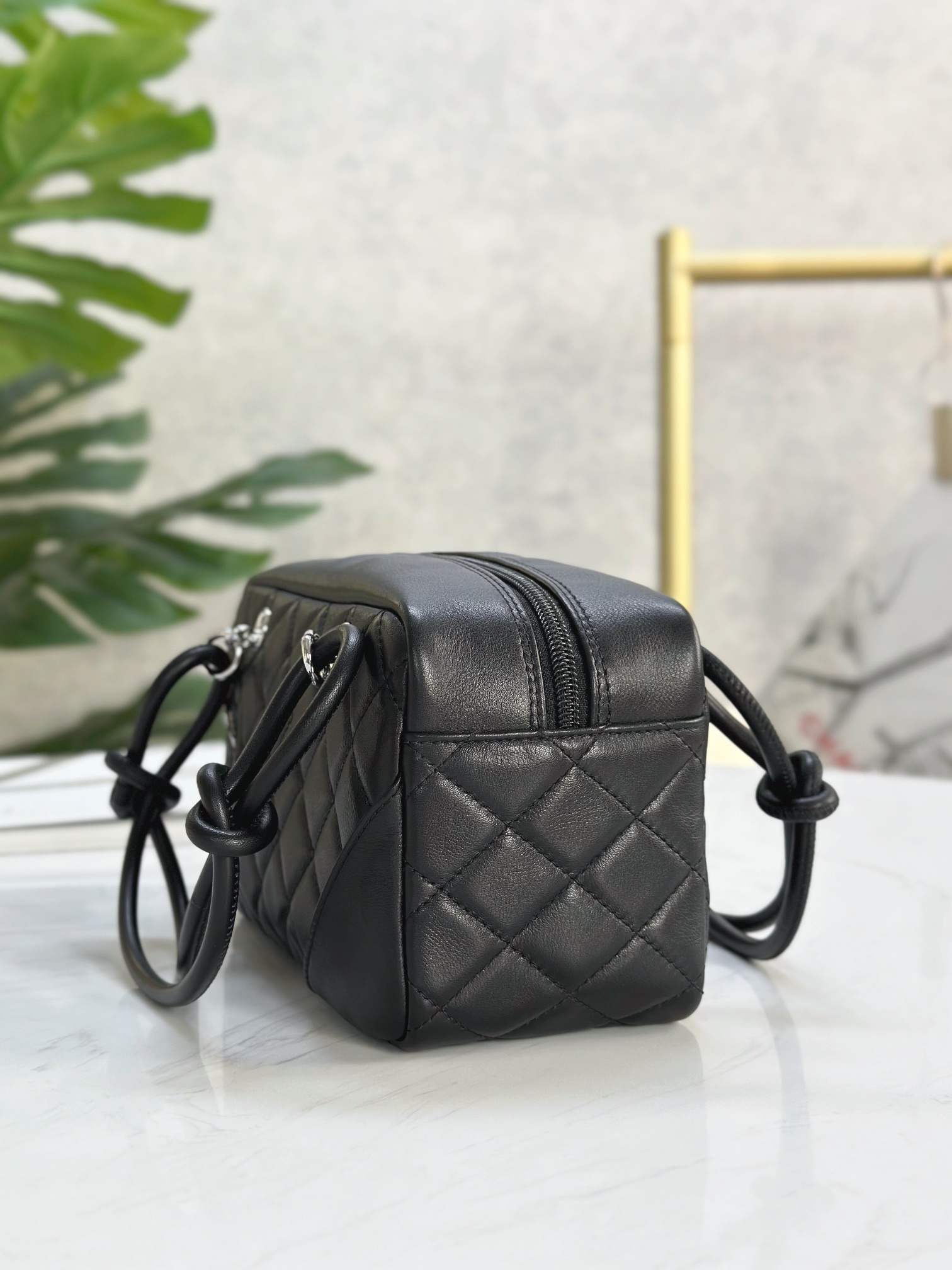 Ch@nel Calfskin Quilted Small Cambon Bowler Black-19.5*10.5*9CM