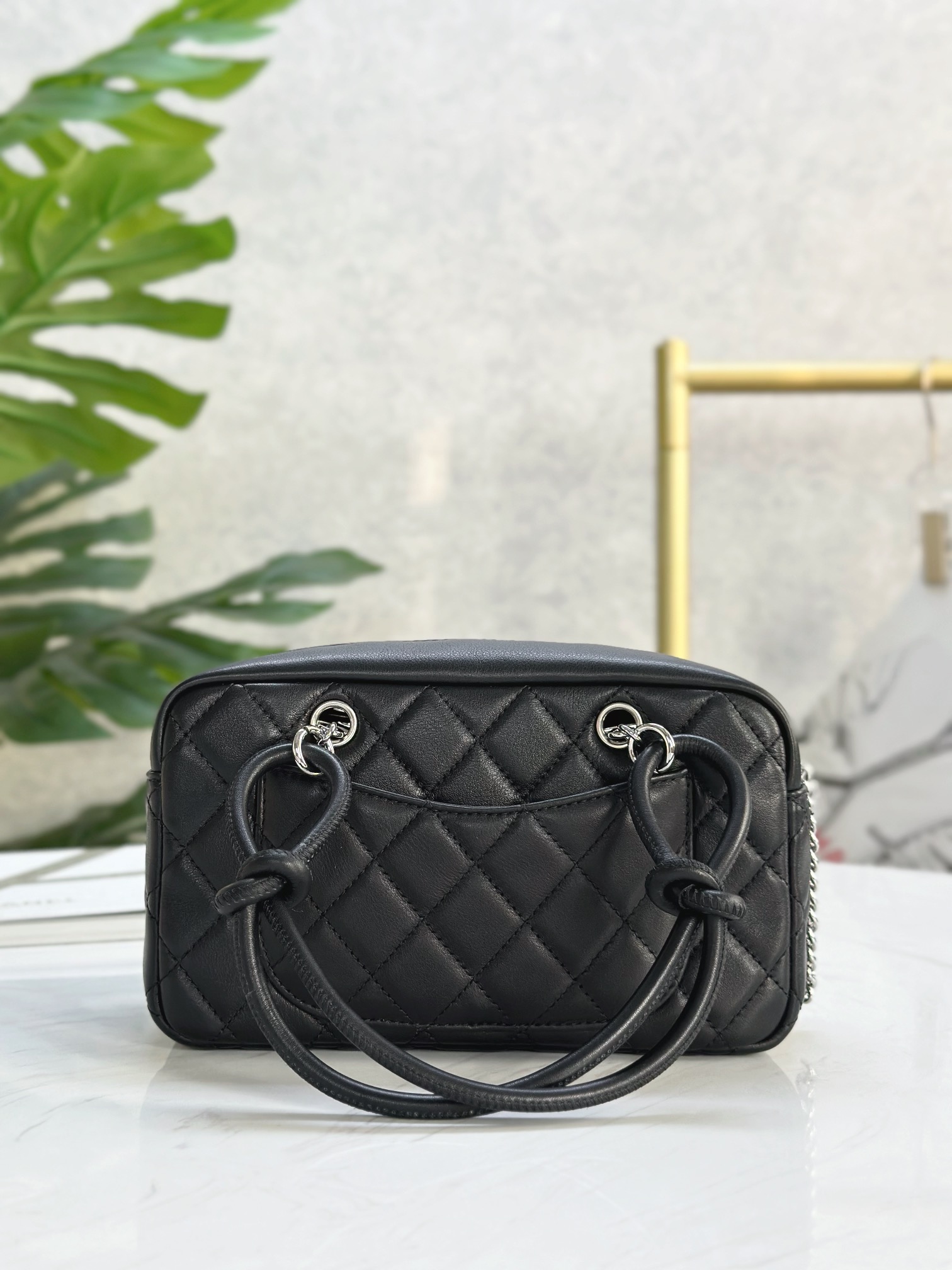 Ch@nel Calfskin Quilted Small Cambon Bowler Black-19.5*10.5*9CM