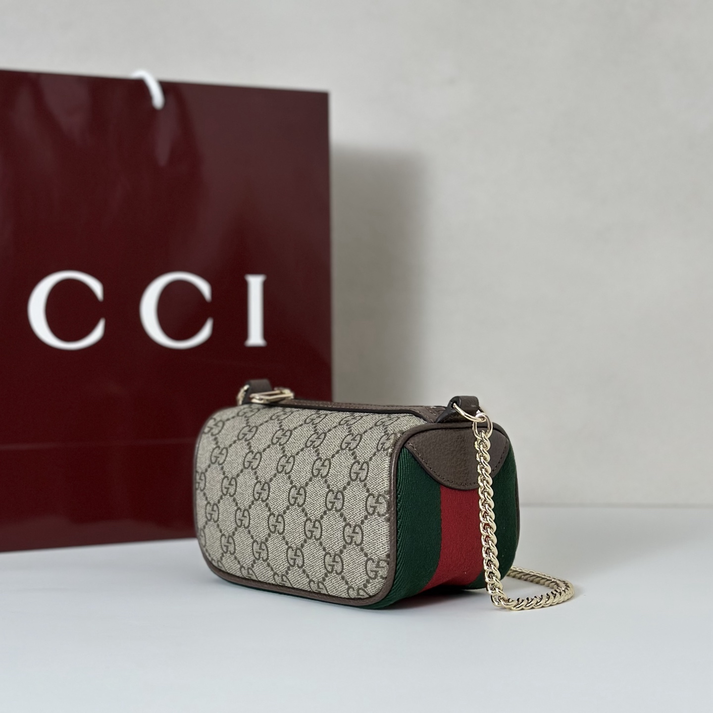 Gvc*1 ophidia mini bag in beige and brown gg fbric-16*10*8cm