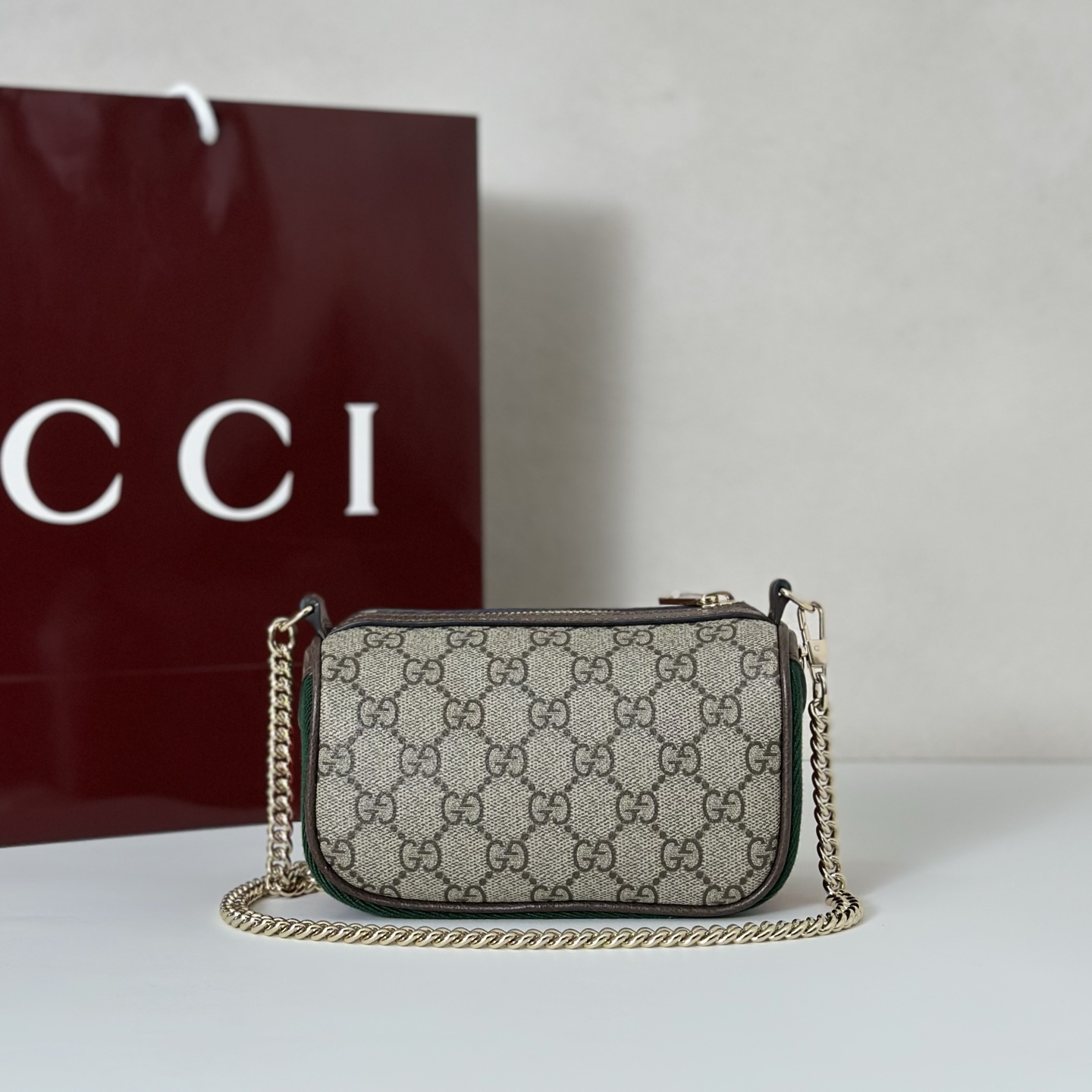 Gvc*1 ophidia mini bag in beige and brown gg fbric-16*10*8cm