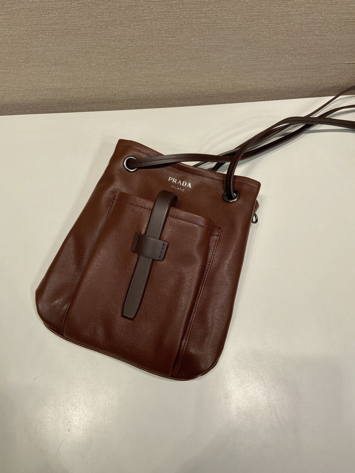 Pra*a Cocoa Brown Leather Shoulder Bag-1BC293-25*24CM