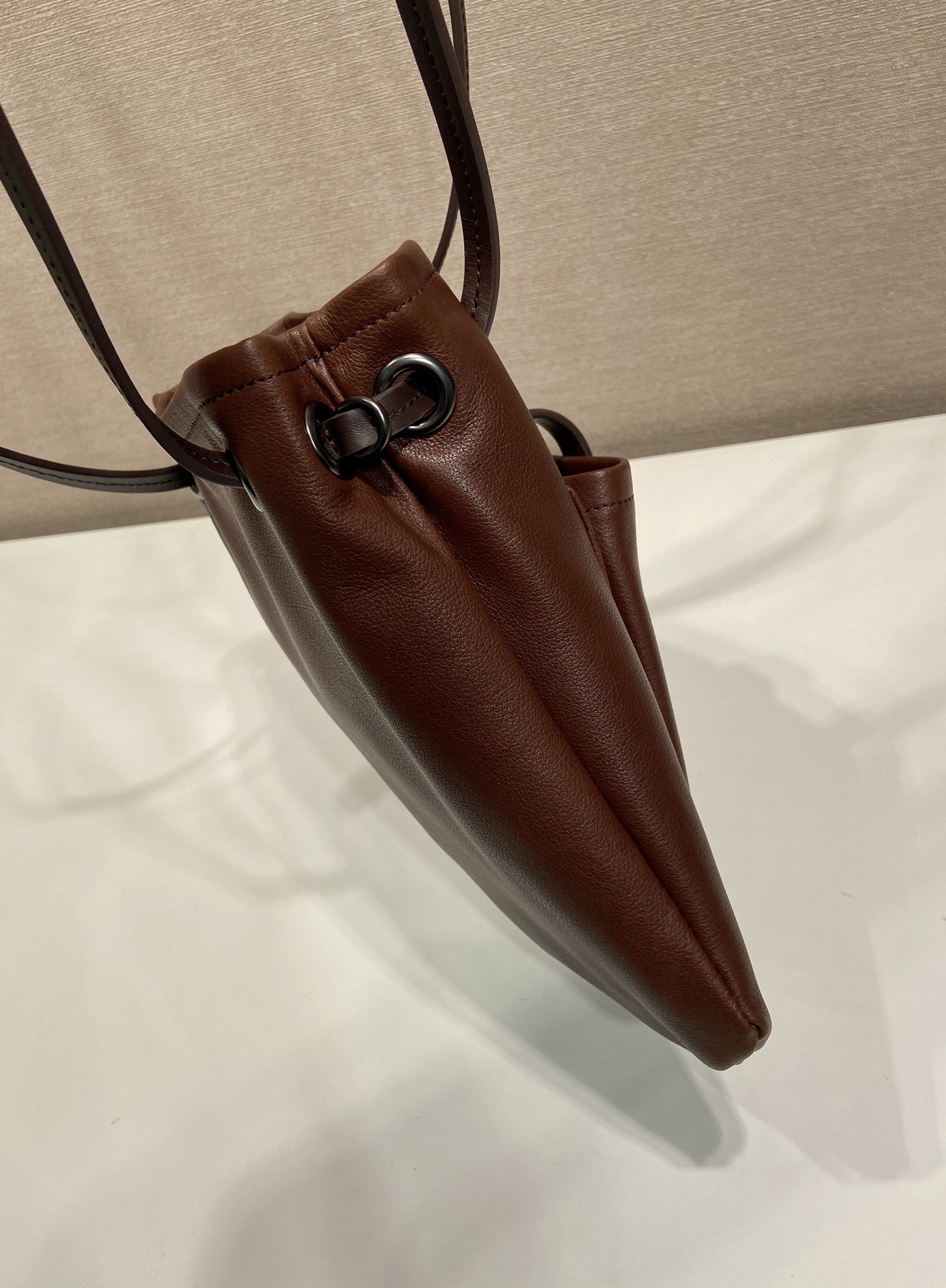 Pra*a Cocoa Brown Leather Shoulder Bag-1BC293-25*24CM