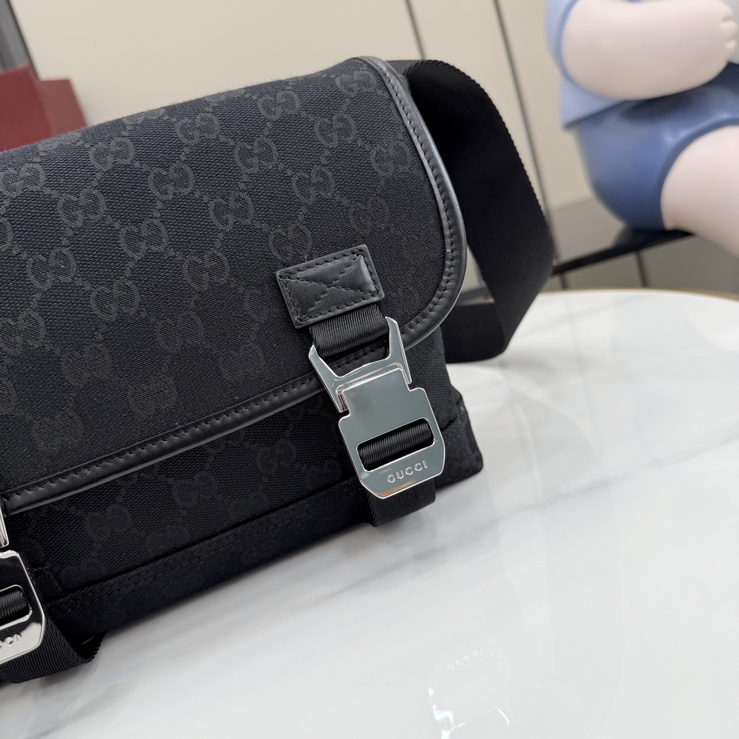 Gv*c* GG Canvas Small Crossbody Bag In Black GG canvas-25*20*8.5CM