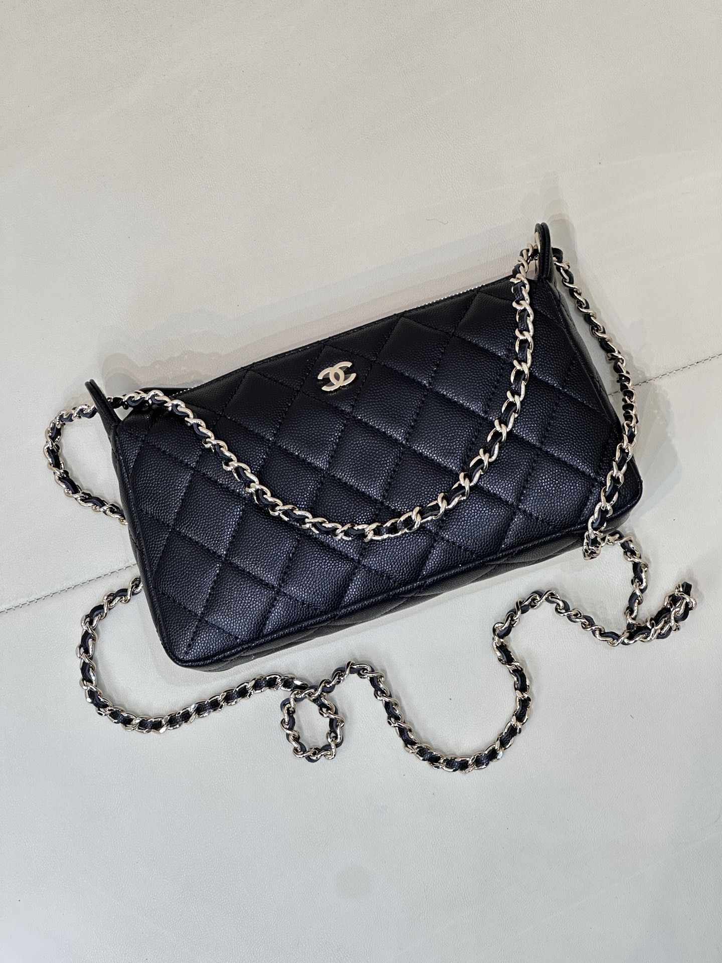 *Ch@Nel Caviar Quilted Purse With Chain Black-26*17*8CM