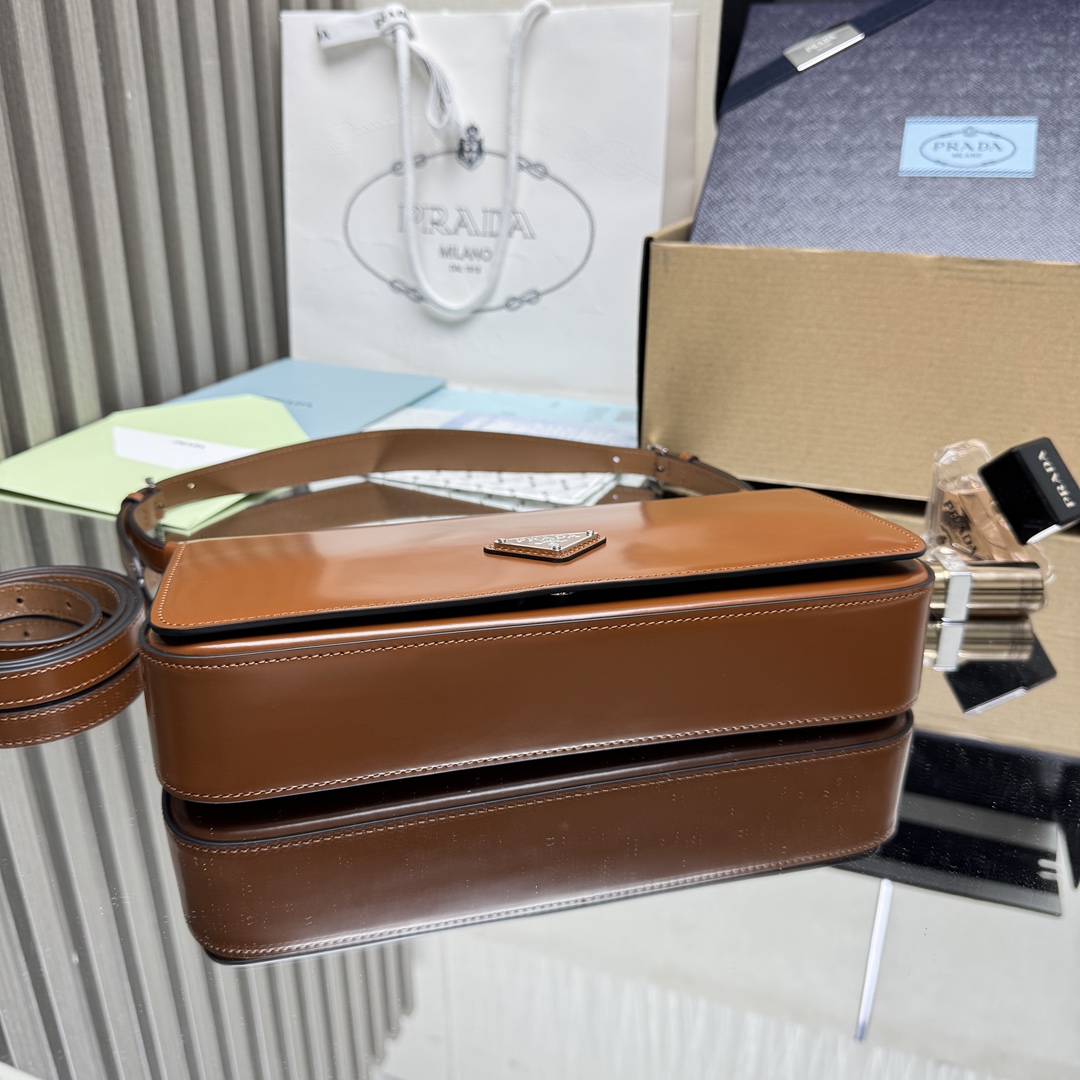 Pra*a Brushed Leather Femme Bag Brown Medium-1BD323-26*12*4.8CM