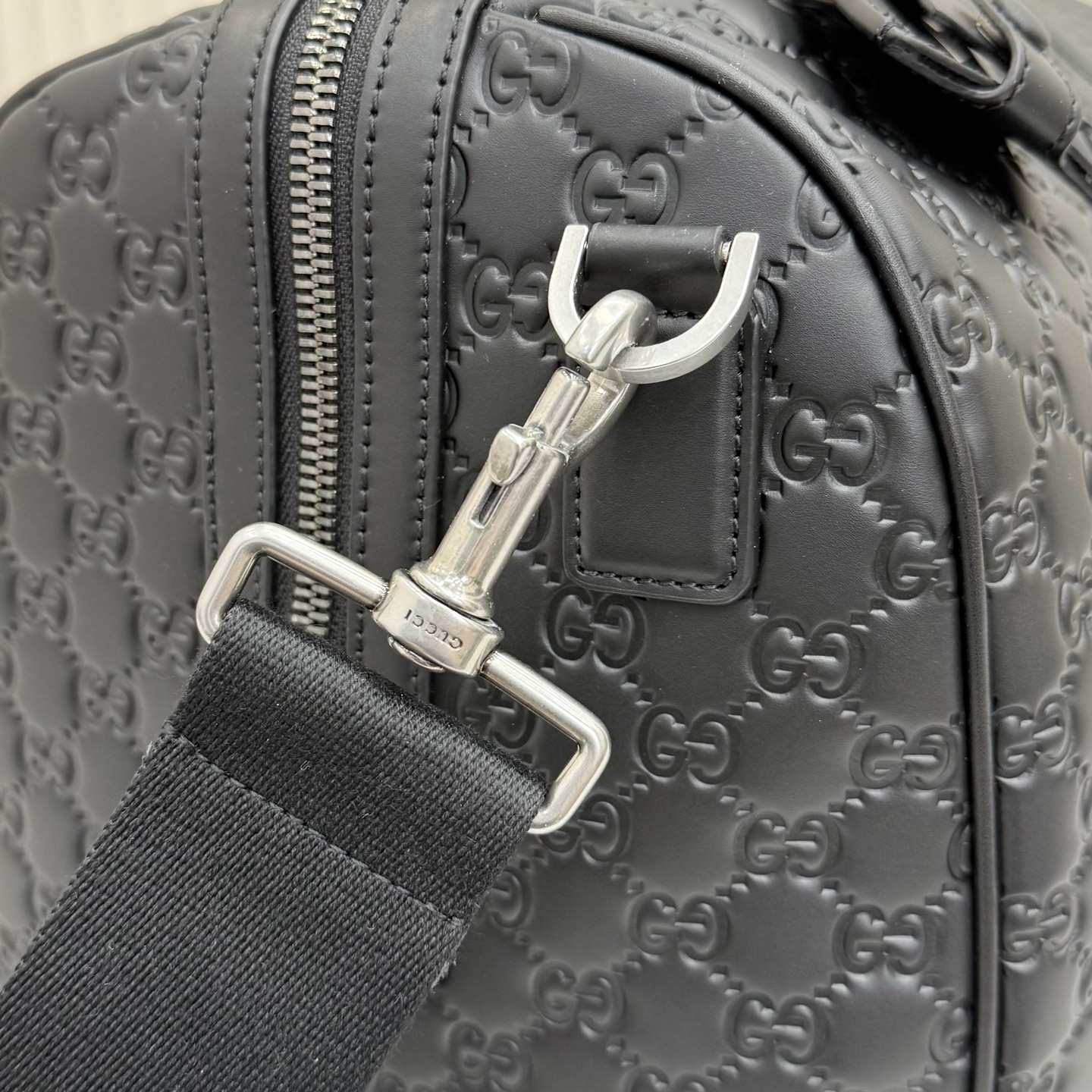 Gv*c* GG Emblem Large Duffle Bag In Black GG Leather-45*29*25CM
