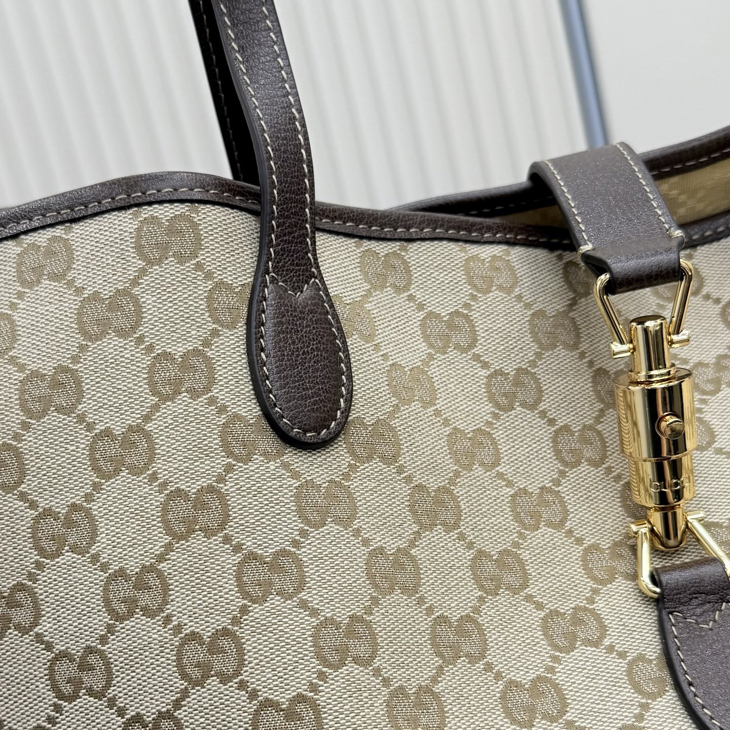 Gu*cci Gvc*1 Jackie Large Tote Bag In Sand And Brown GG Canvas-55*37*14.5CM