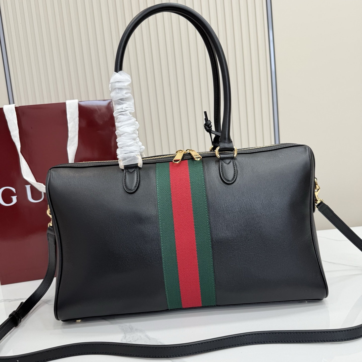 Gv*c* Borsetto Large Boston Bag In Black Leather-38.5*22.5*13CM