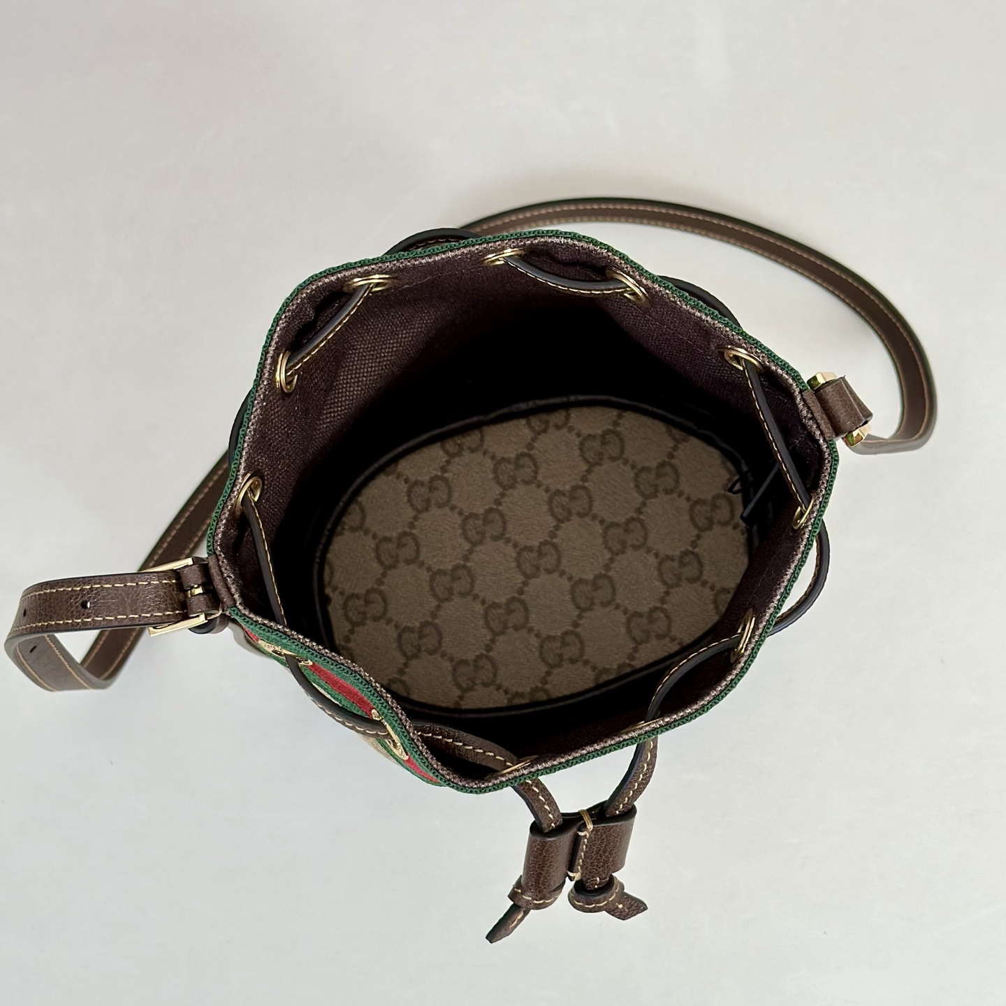 Guc*ci Venice Mini Bucket Bag In Sand And Brown GG Canvas-15.5*19.5*10.5CM