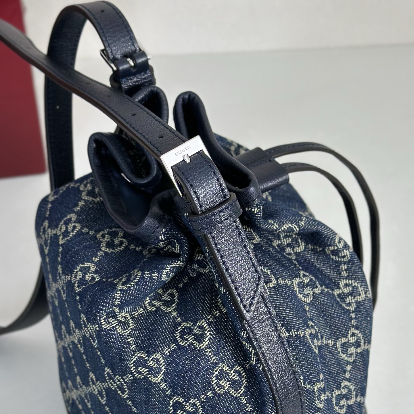 Guc*ci Venice Bucket Bag In Dark Blue GG Canvas-20.5*23*14CM