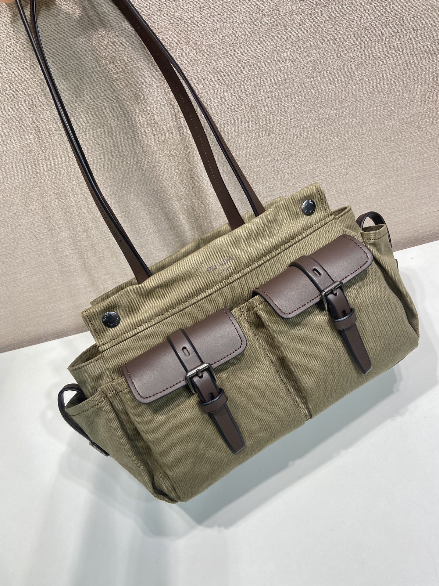 Pra*a Black Pra*a Route Medium Leather Tote Bag-1BG645-30*22*15CM