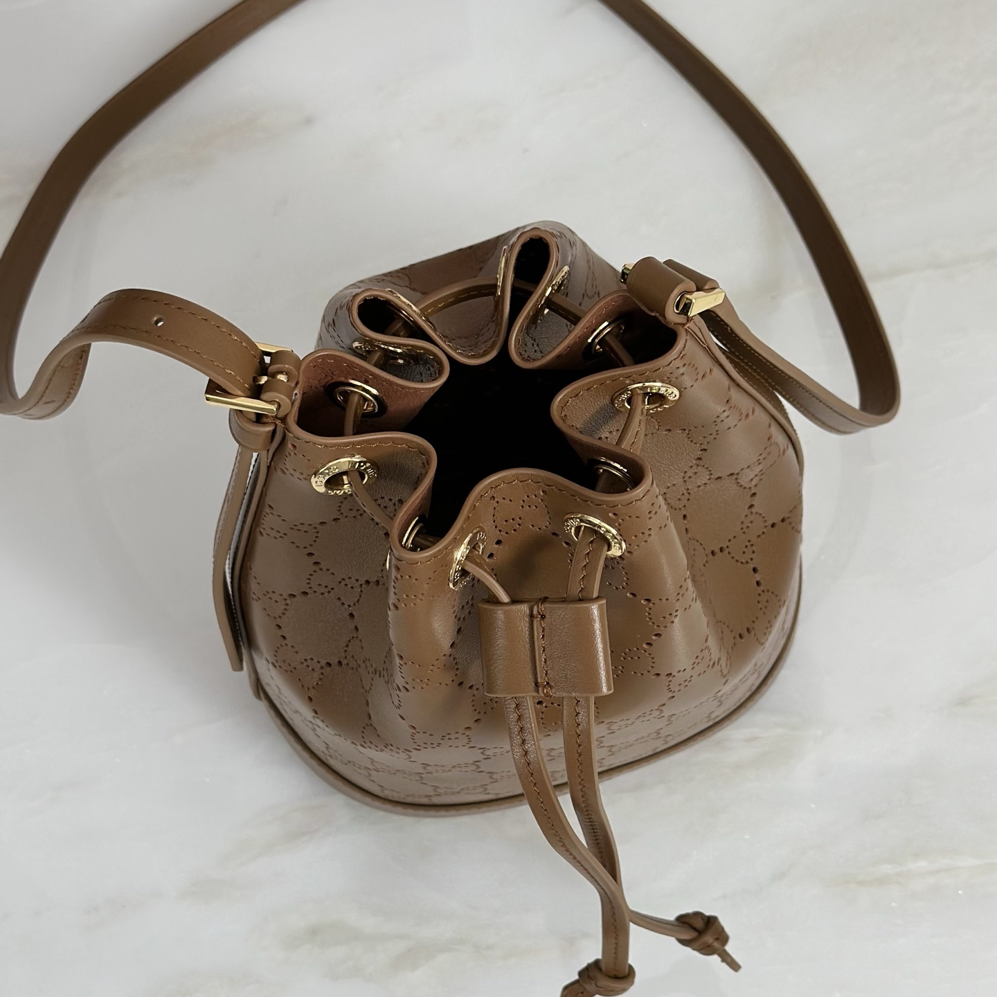 G*ucci Venice Small Bucket Bag In Brown GG Leather-15.5*19.5*10.5CM