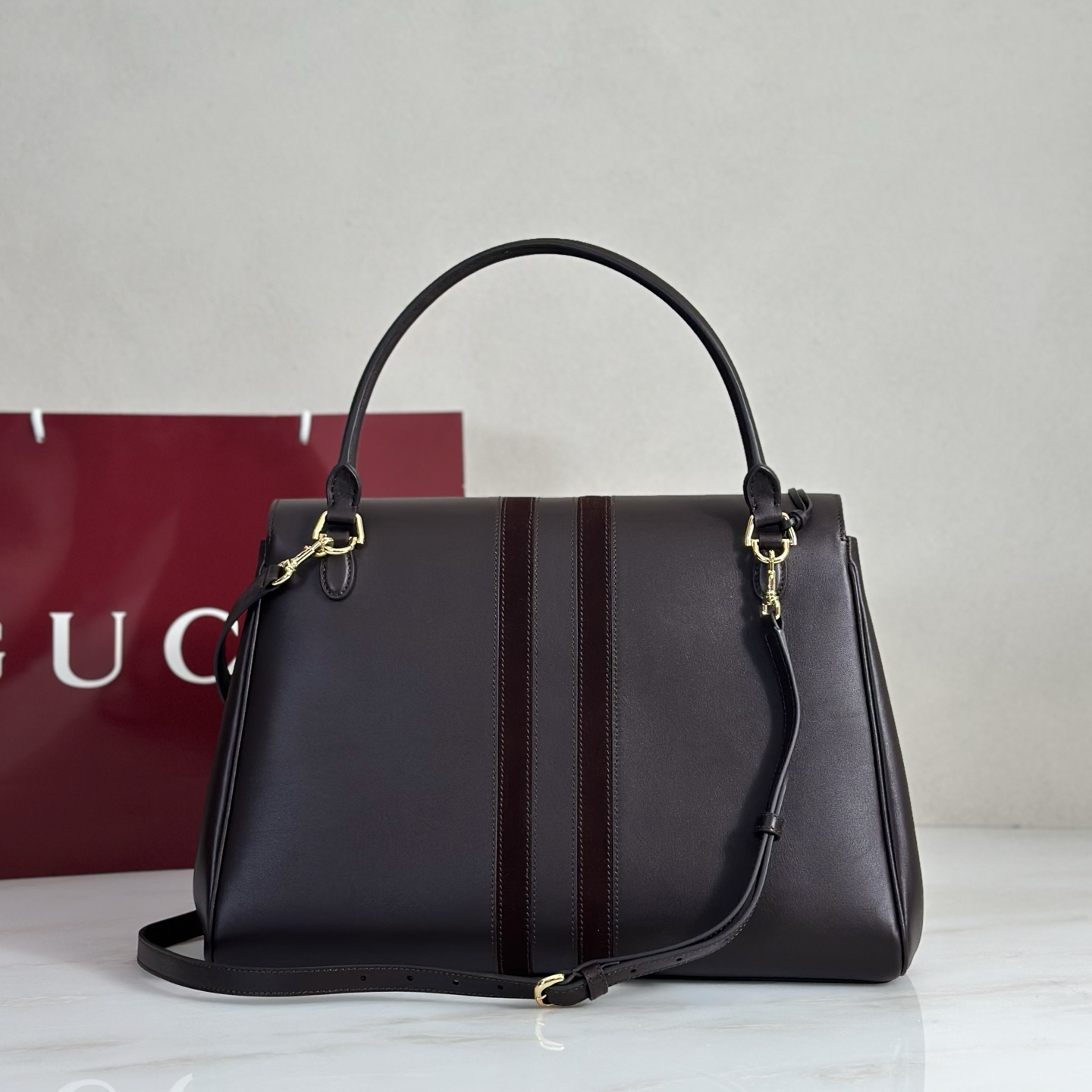 Gv*c* Paparazzo Large Top Handle Bag In Black Leather-37*29*13CM